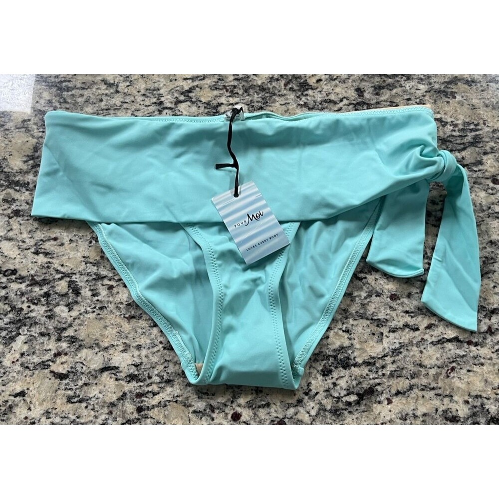 NWT Size 14 Pour Moi St Lucia Fold Over Bikini Bottoms Swimwear Mint Blue NEW